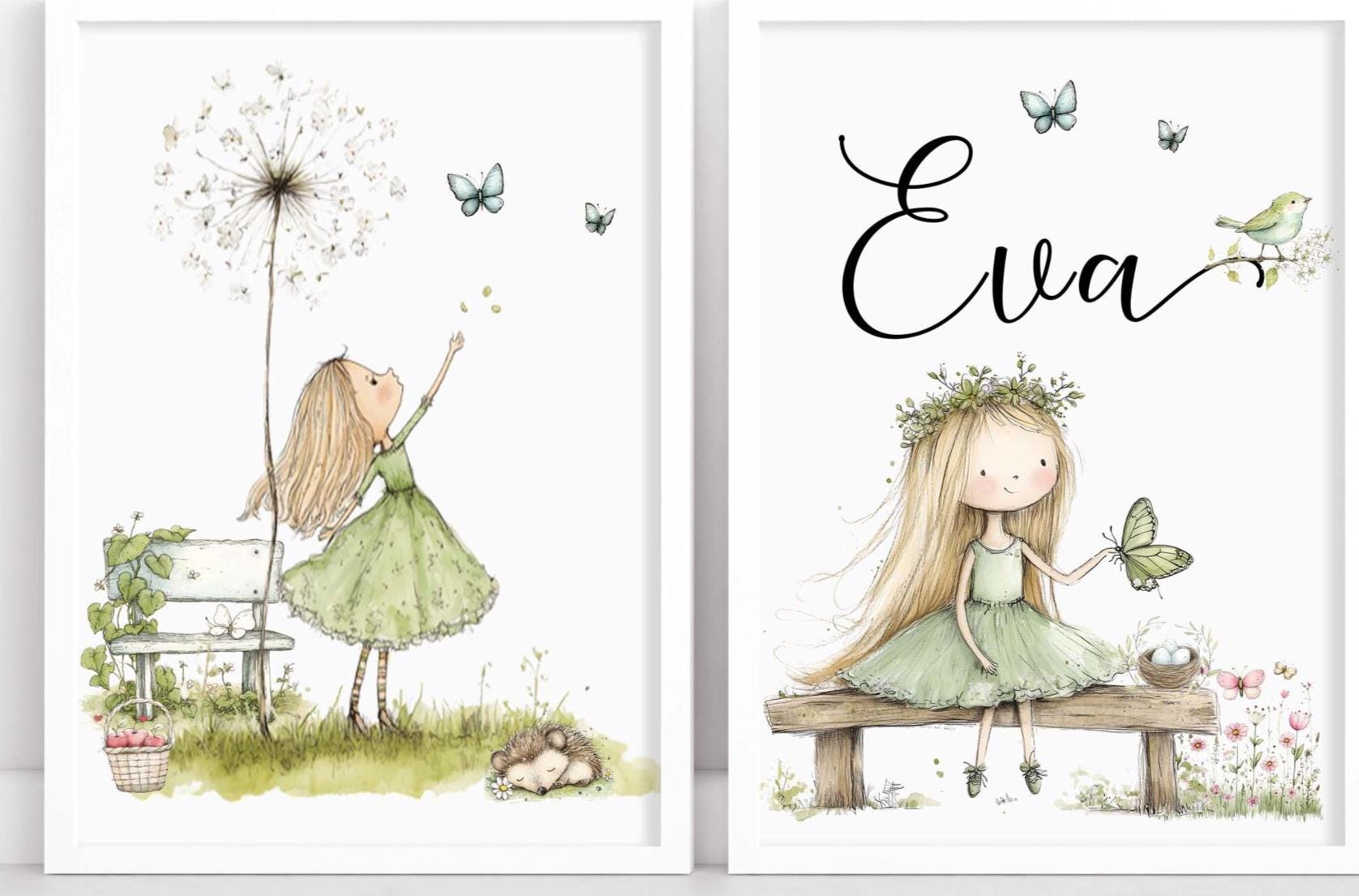 Set of 3 Personalised Green Garden Wall Art Prints | Whimsical Nursery Decor A4 or A3 - Image 2