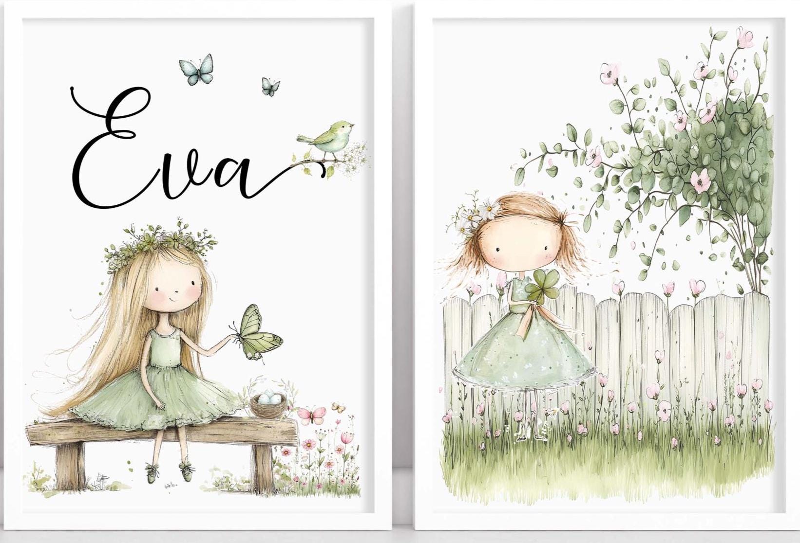 Set of 3 Personalised Green Garden Wall Art Prints | Whimsical Nursery Decor A4 or A3 - Image 3