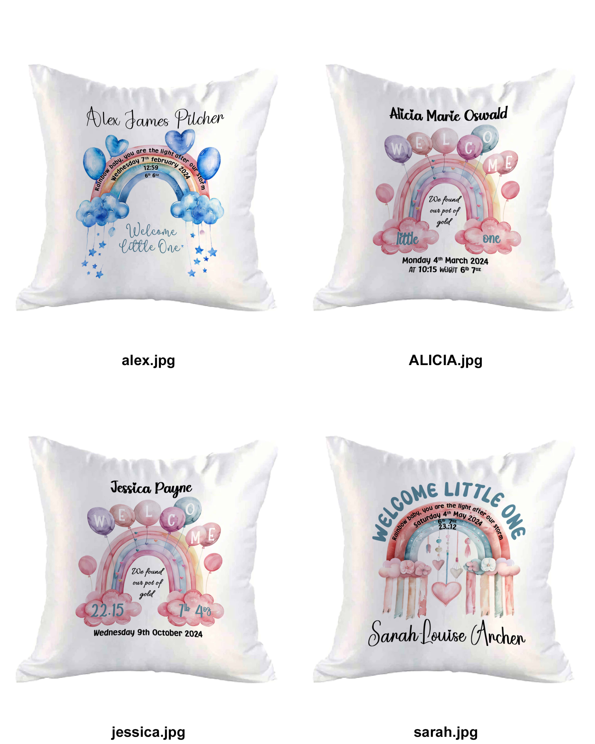 Personalised Baby Stats Satin Cushion Cover 40cm – Rainbow Christening Keepsake Gift - Image 6