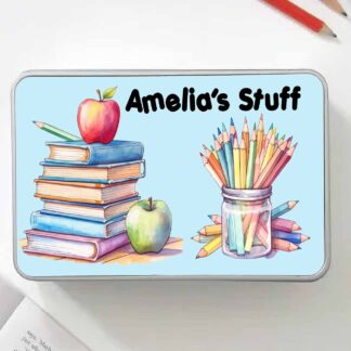 Personalised Pencil & Stationery Tin – Custom Name Storage Box for Pens, Paint Brushes & Art Supplies (18.4 x 11.4 x 5.5cm)