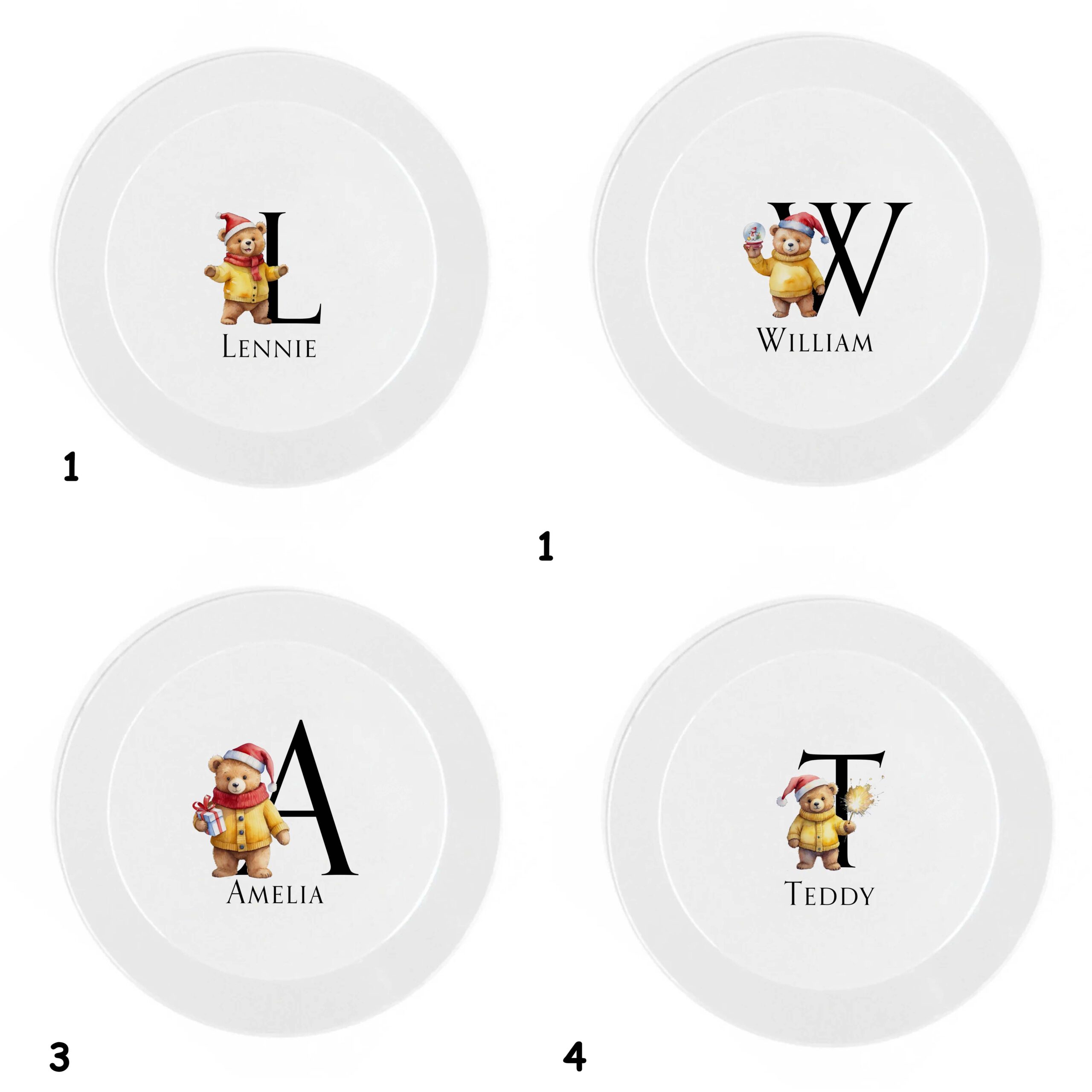 Personalised Kids Christmas Dinnerware Set | Teddy Initial Plate Bowl Cup Mug Cutlery Coaster Placemat | Unbreakable Holiday Gift - Image 10