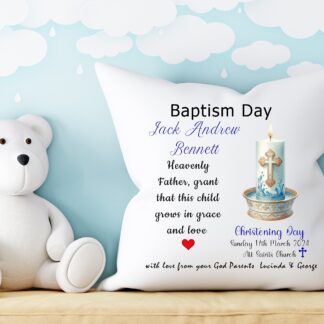 SATIN CUSHION & COVER Personalised Christening or baptism Cushion for someone special, boy or girl birth, celebration. bespoke