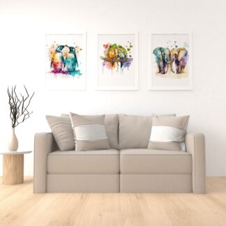 Deluxe Wall Print, Wall Art, Watercolour Wall Prints, Animals in Love, penguins, elephants, turtle, pandas, owls, giraffe