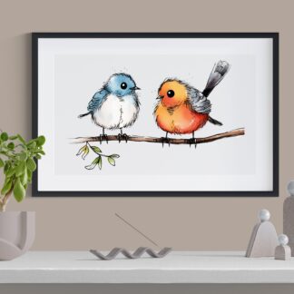 Set of 3 Watercolour Bird Prints – Deluxe Wall Art on Glossy Photo Paper – Fine Art Birds on Branch – High Quality Home Décor for any Room
