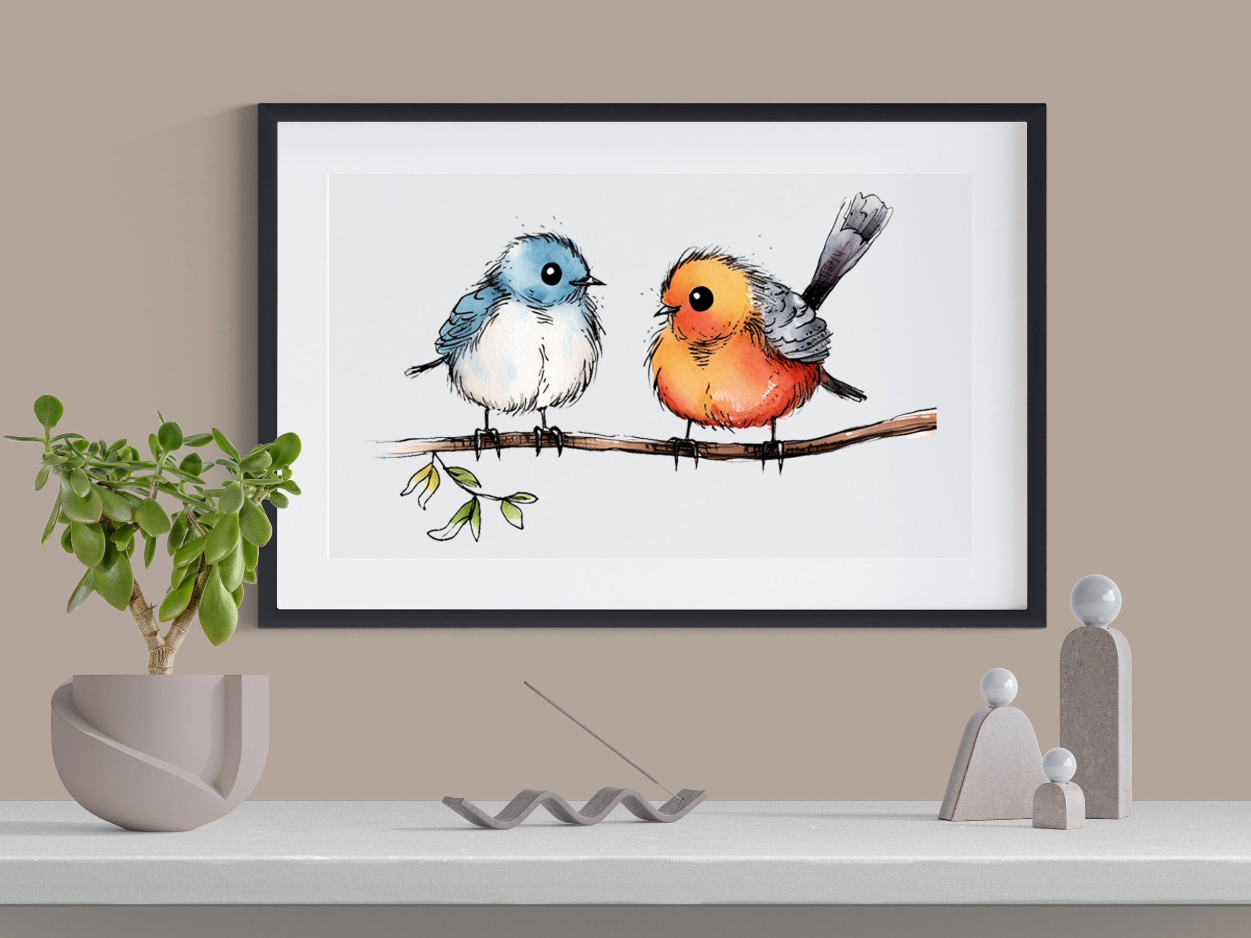 Set of 3 Watercolour Bird Prints – Fine Art Birds on Branch Wall Décor