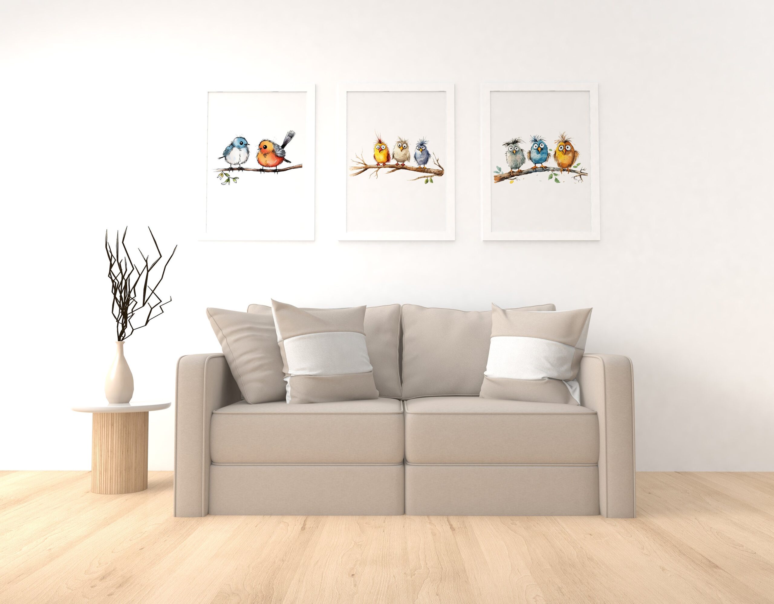 Set of 3 Watercolour Bird Prints – Fine Art Birds on Branch Wall Décor - Image 2