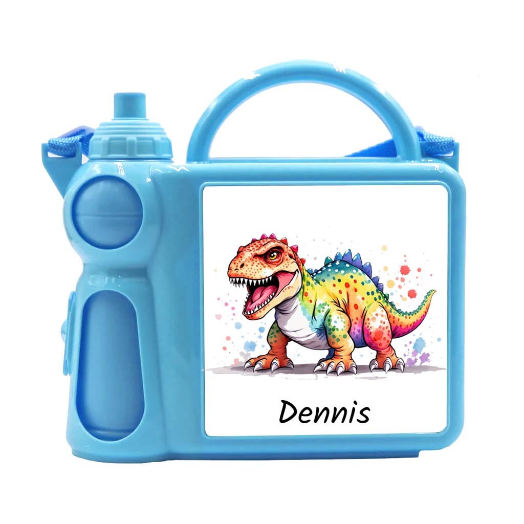 Personalised Kids Lunch Box & Bottle Set – Dinosaur Design, Blue or Pink, Custom Name School, Preschool & Nursery Set - Image 3