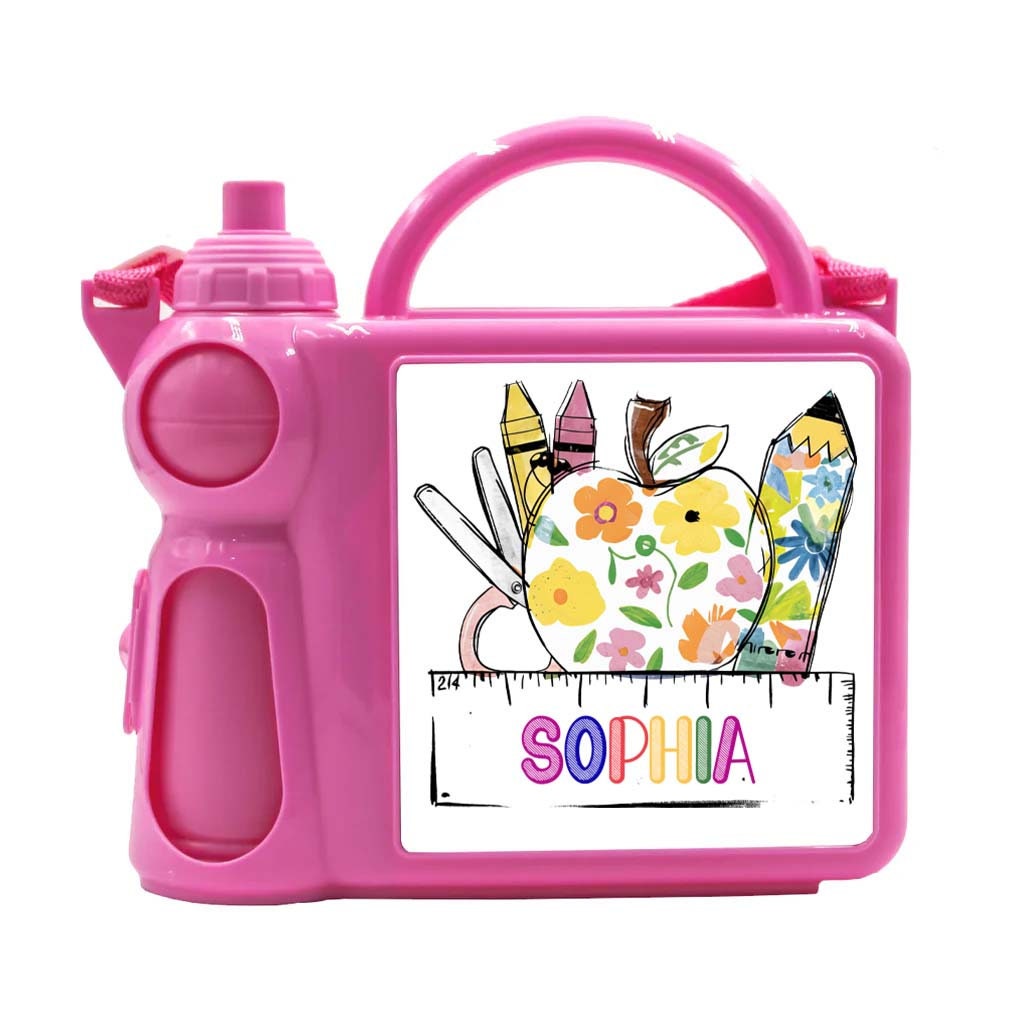 Personalised Kids Lunch Box & Bottle Set – Dinosaur Design, Blue or Pink, Custom Name School, Preschool & Nursery Set - Image 4