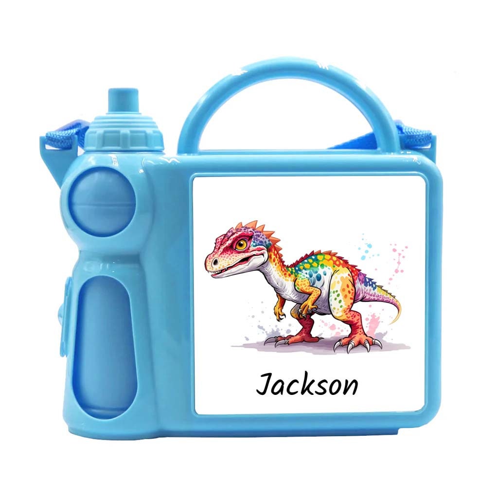 Personalised Kids Lunch Box & Bottle Set – Dinosaur Design, Blue or Pink, Custom Name School, Preschool & Nursery Set - Image 5