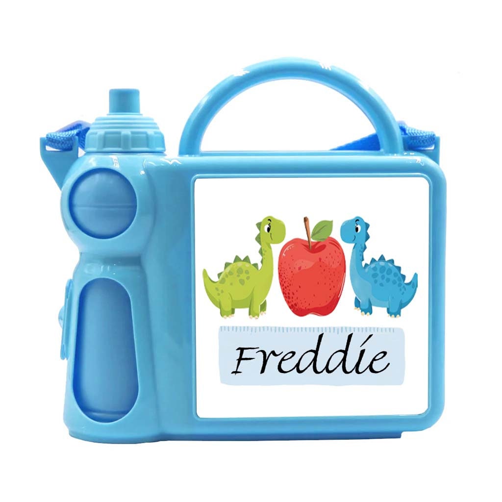 Personalised Kids Lunch Box & Bottle Set – Dinosaur Design, Blue or Pink, Custom Name School, Preschool & Nursery Set - Image 9