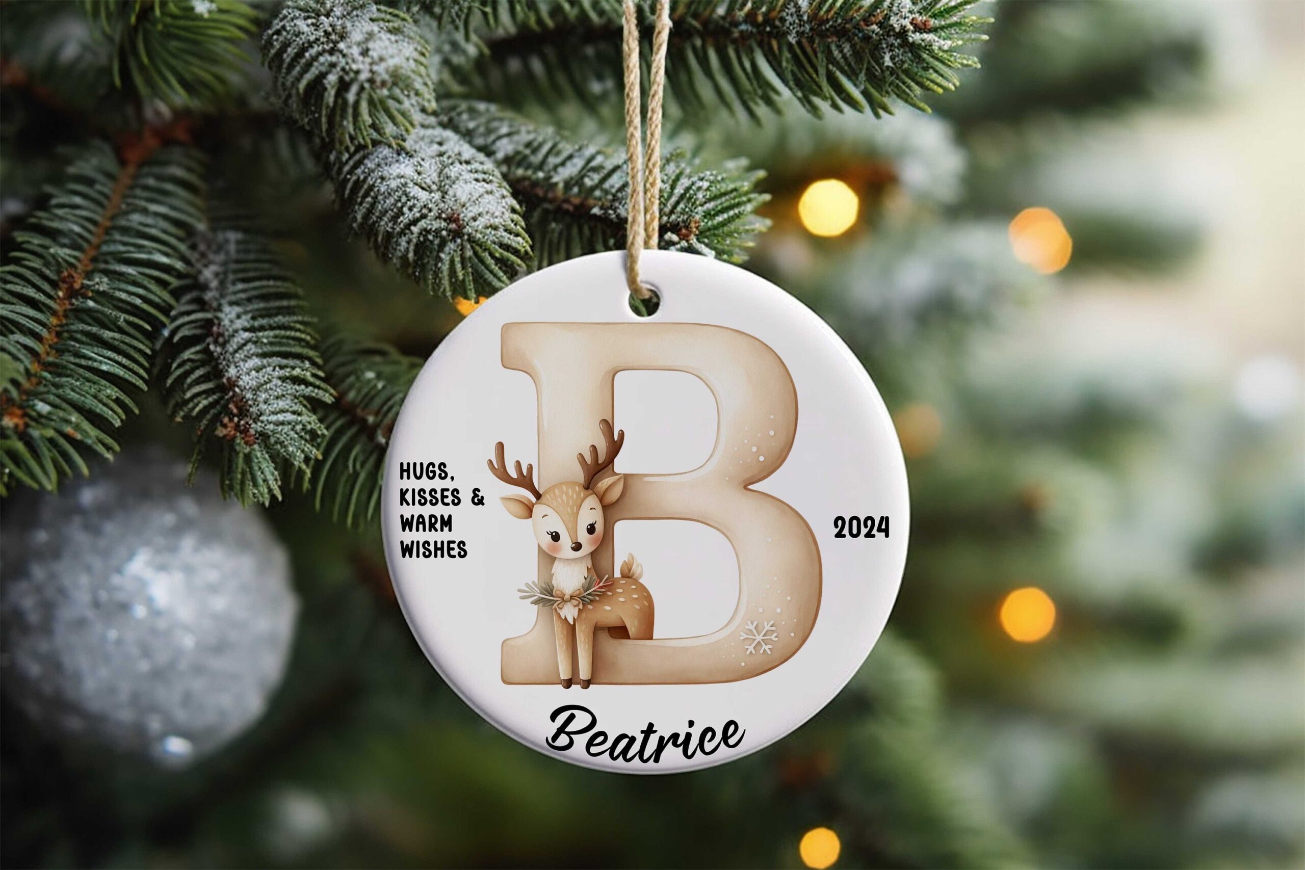 Ceramic Disc Personalised Christmas Initialled for son, daughter, his, her someone special reindeer Double sided dated named 2025 - Image 2