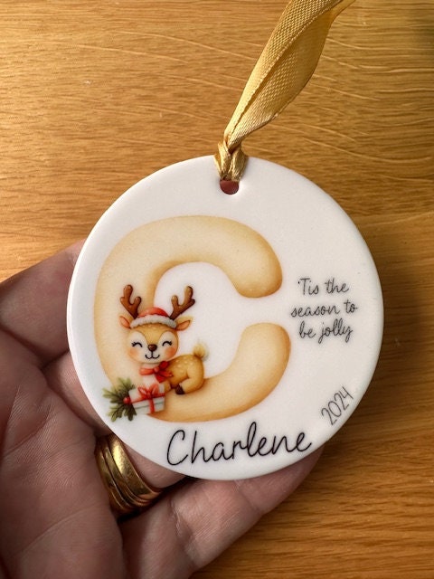 Ceramic Disc Personalised Christmas Initialled for son, daughter, his, her someone special reindeer Double sided dated named 2025 - Image 4