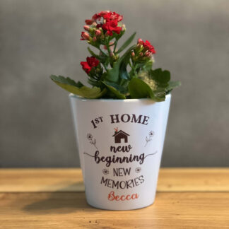 Personalised New Home Flower Pot – First Home Gift, Ceramic Planter, Good Luck, Uni Room Decor, Housewarming Gift, Custom Name Pot