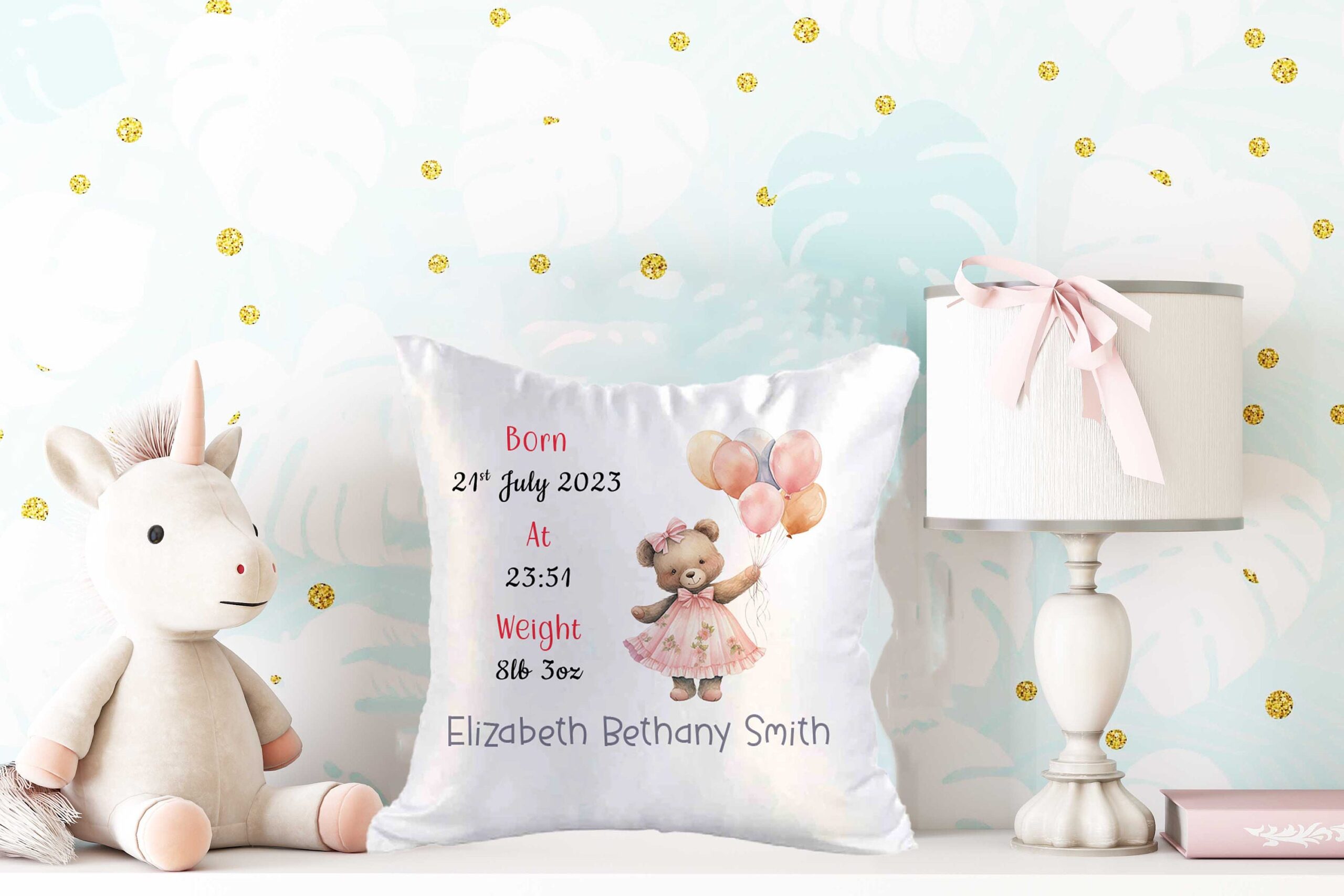 Personalised Satin Baby Cushion & Cover – New Baby Gift with Birth Stats – Christening & Baptism Keepsake - Image 3
