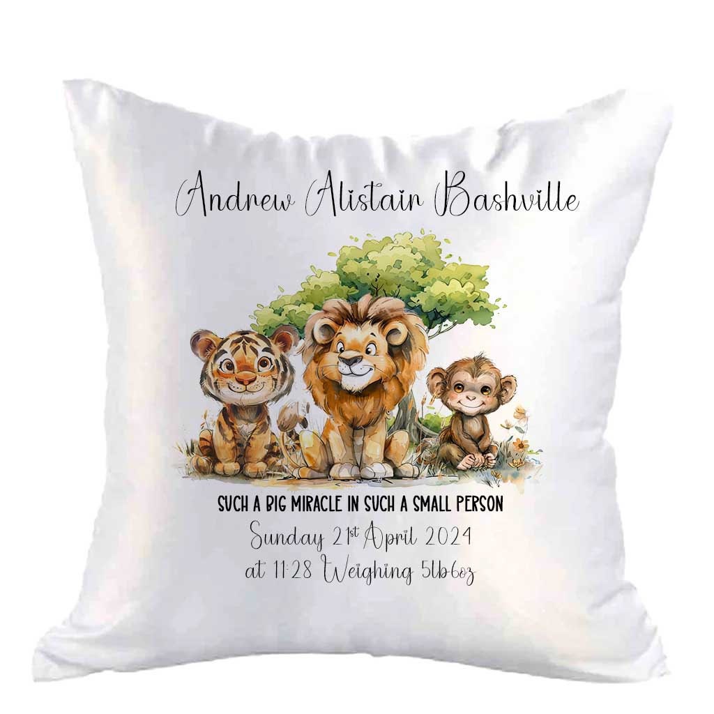 Personalised Satin Baby Cushion & Cover – New Baby Gift with Birth Stats – Christening & Baptism Keepsake