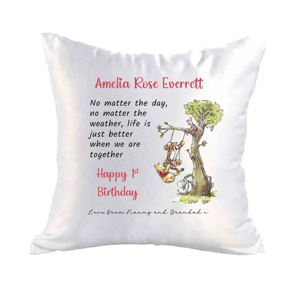 Personalised Pooh & Friends Swing Cushion Cover – Birth & Christening Gift - Image 2