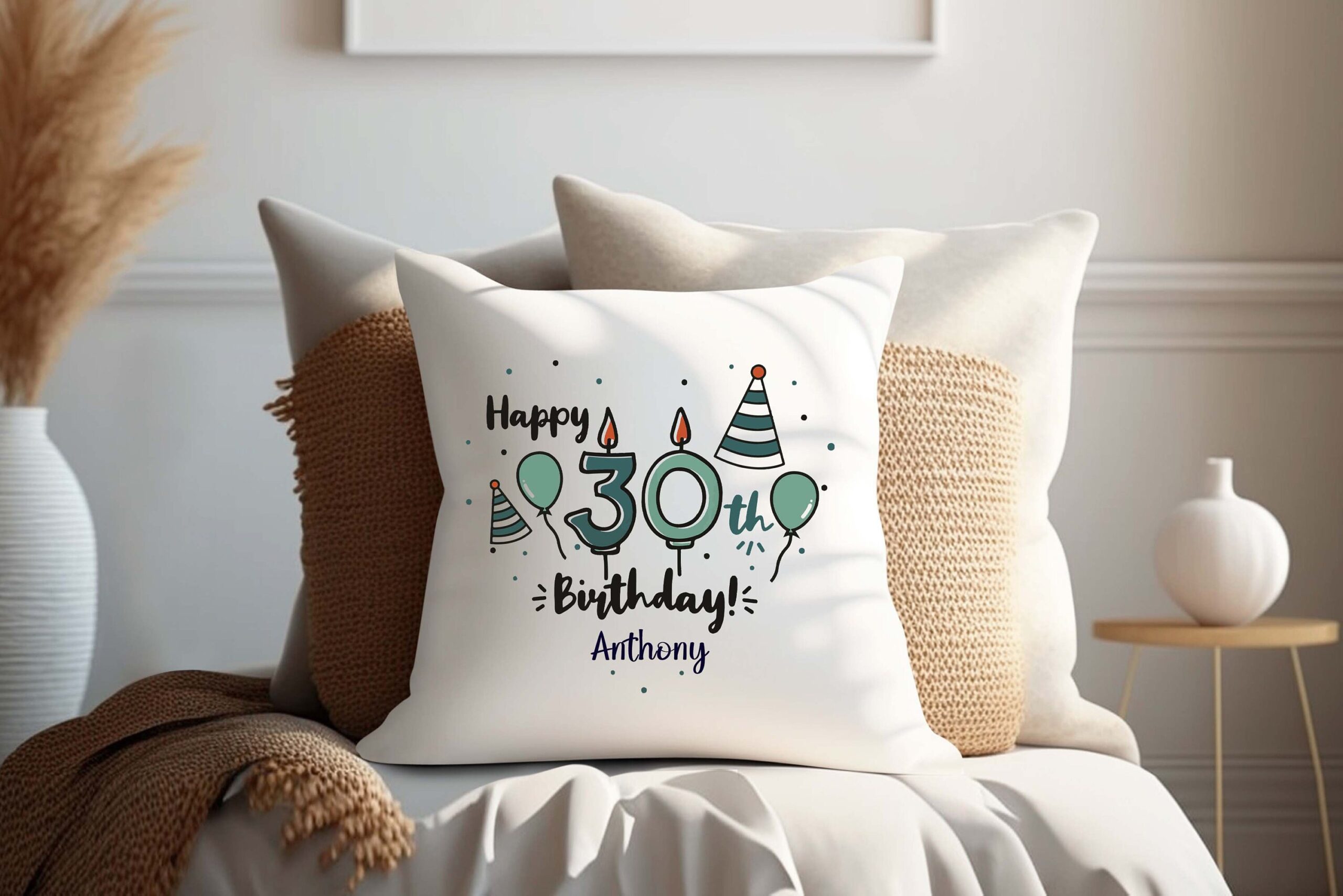 Personalised Birthday Cushion – Canvas Number Pillow Gift for Any Age