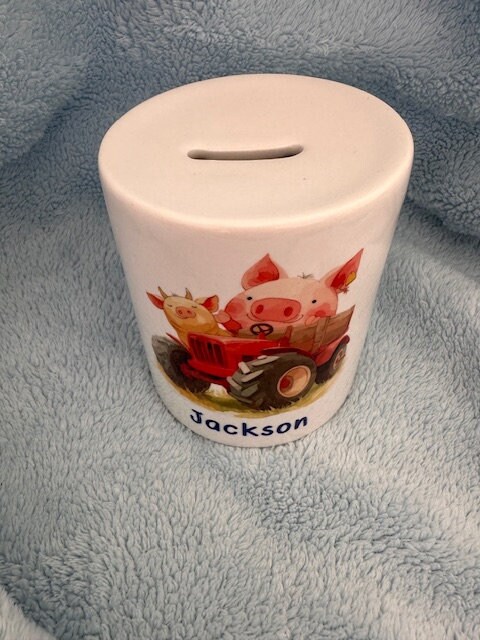 Personalised Ceramic Money Box | Tractor & Safari - Image 3