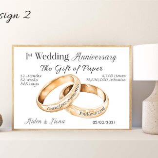 Personalised 1st Anniversary Paper Art Print: Couple Names & Date