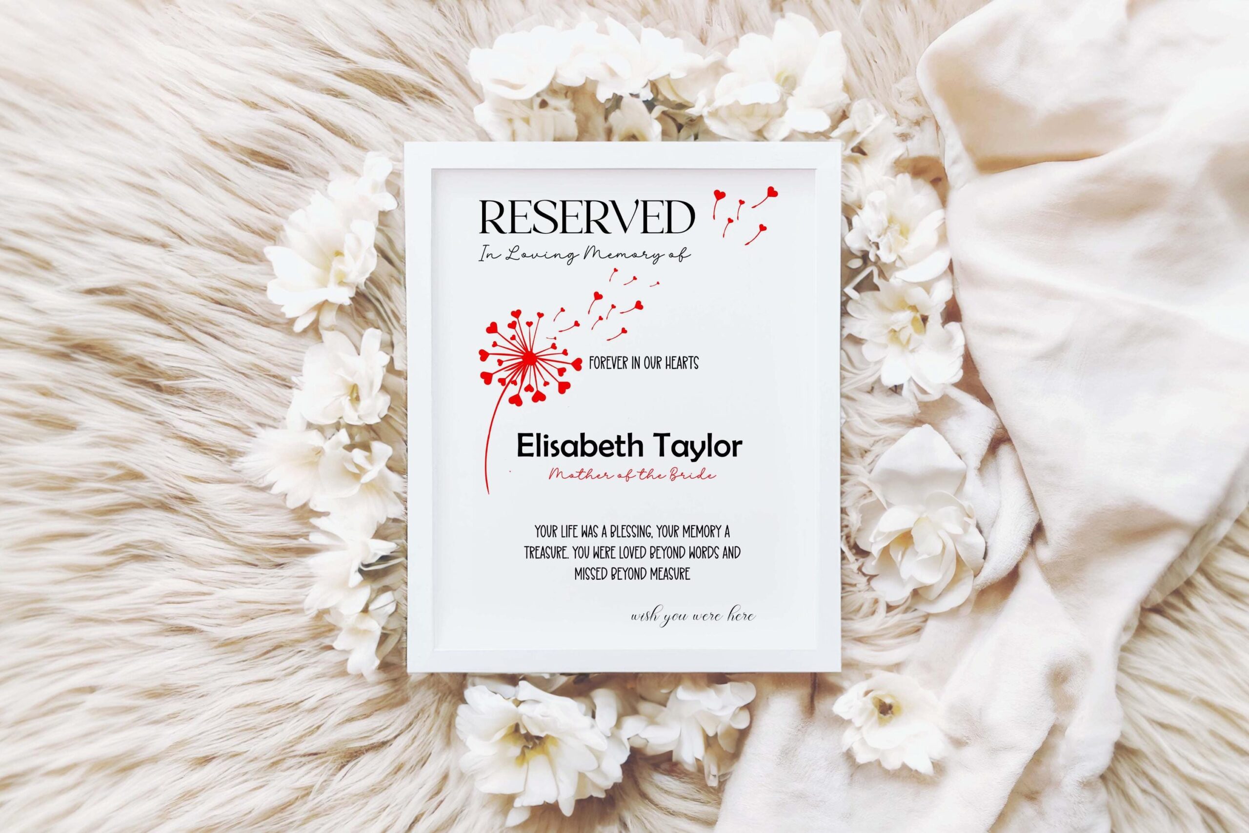 Personalised Wedding Memorial Print – Reserved Seating Sign A4 Keepsake - Image 2