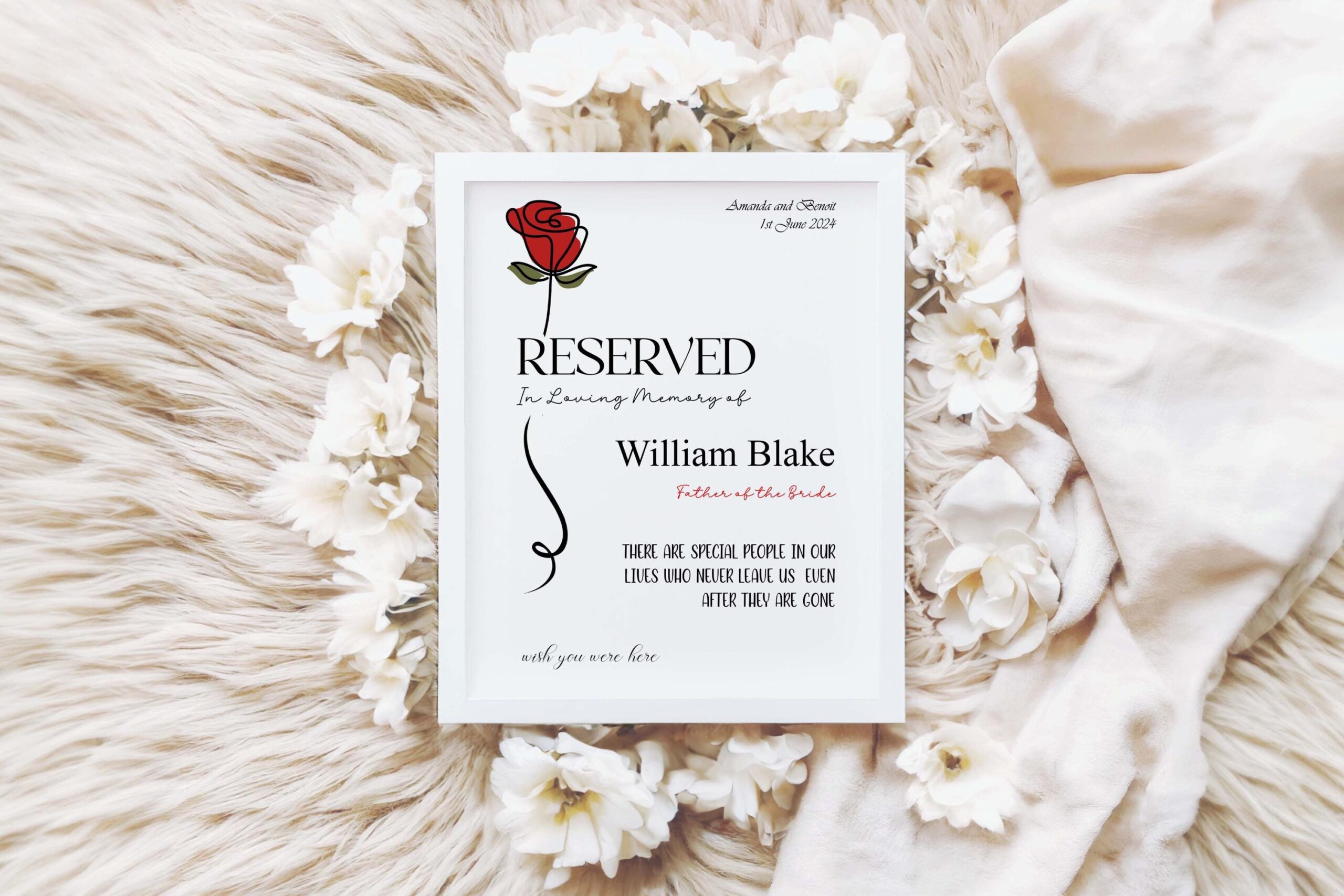 Personalised Wedding Memorial Print – Reserved Seating Sign A4 Keepsake - Image 3