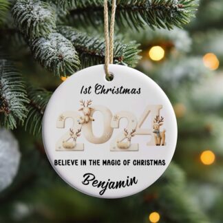 Ceramic Disc Personalised Christmas Initialled for son, daughter, his, her someone special reindeer Double sided dated named 2025