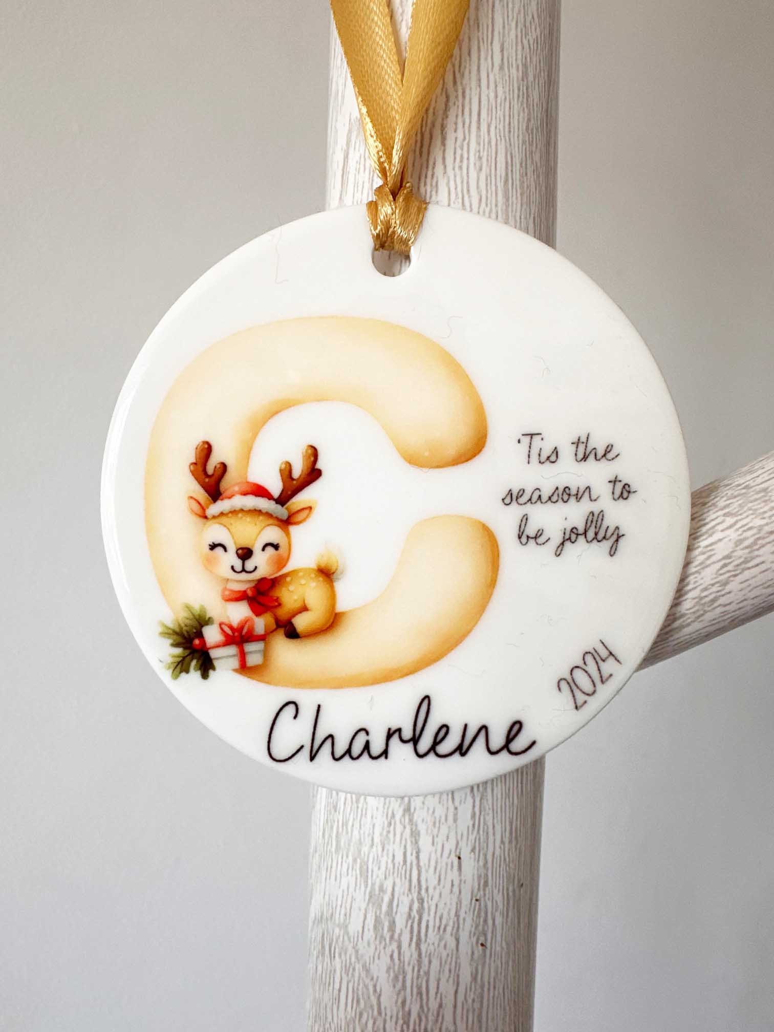 Ceramic Disc Personalised Christmas Initialled for son, daughter, his, her someone special reindeer Double sided dated named 2025 - Image 8
