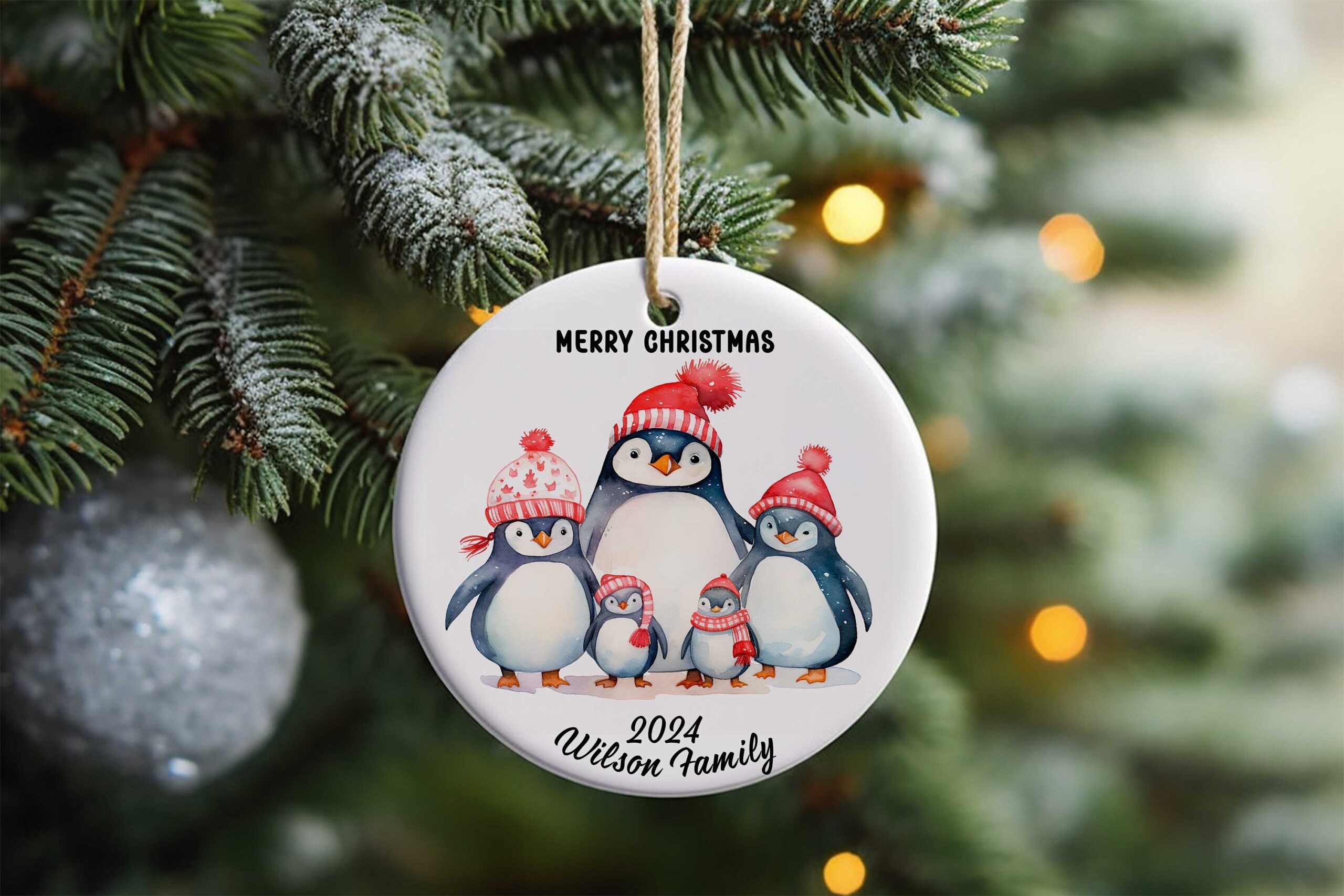 Personalised Family Christmas Ceramic Disc 2026 – Penguin Design – Names Keepsake – First Christmas - Image 4