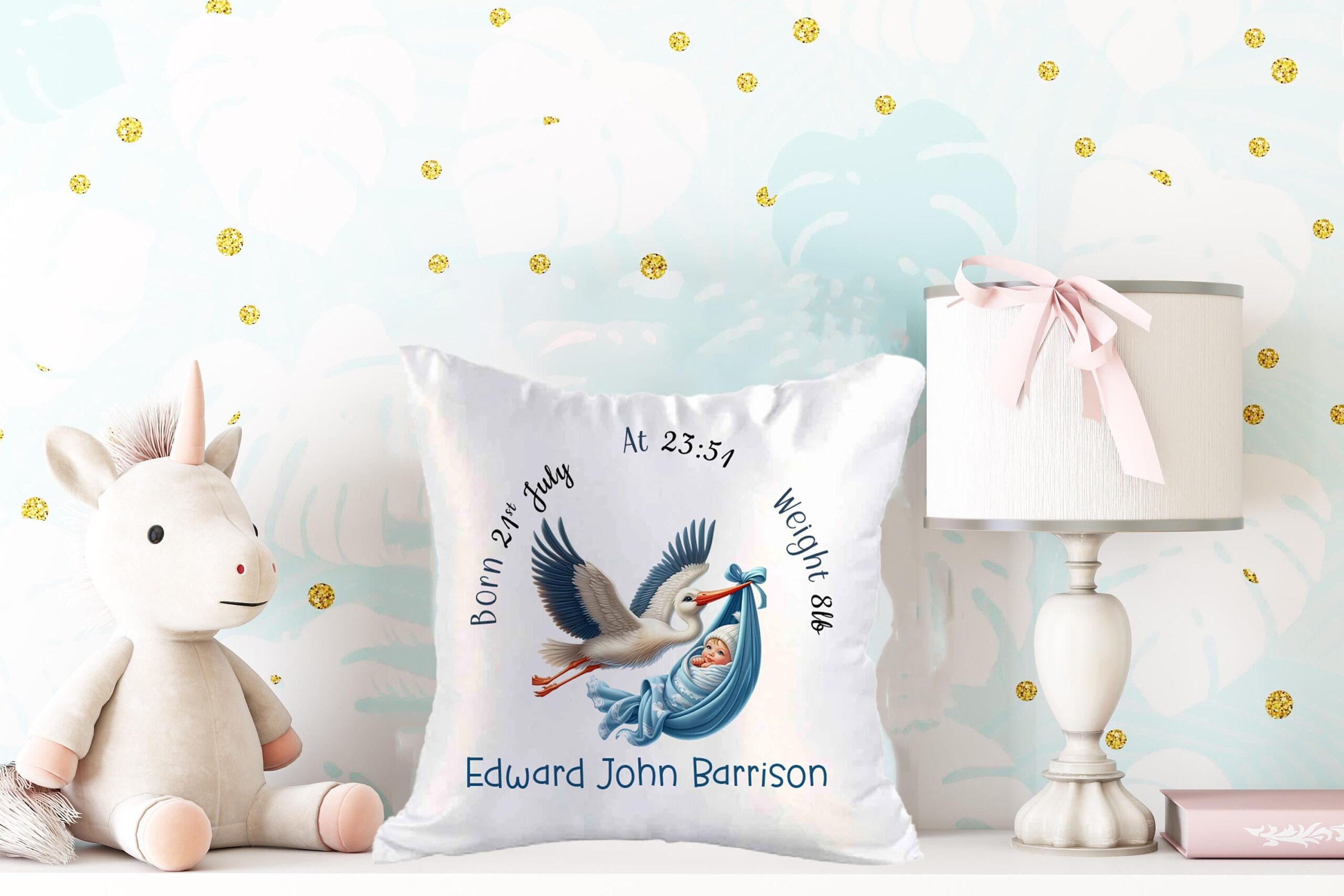 Personalised Satin Baby Cushion & Cover – New Baby Gift with Birth Stats – Christening & Baptism Keepsake - Image 2