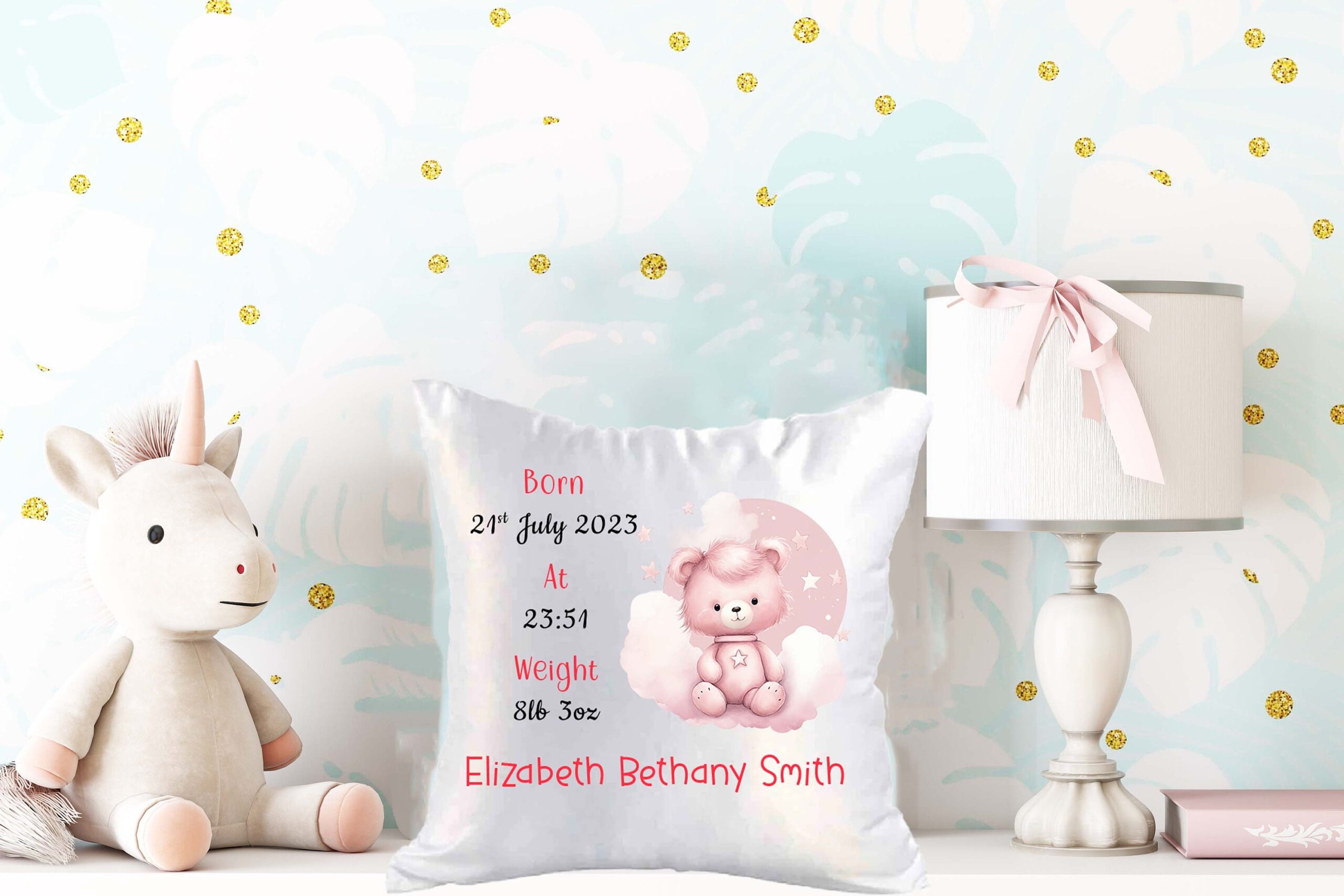 Personalised Satin Baby Cushion & Cover – New Baby Gift with Birth Stats – Christening & Baptism Keepsake - Image 7