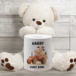 Personalised Ceramic Money Box | Tractor & Safari