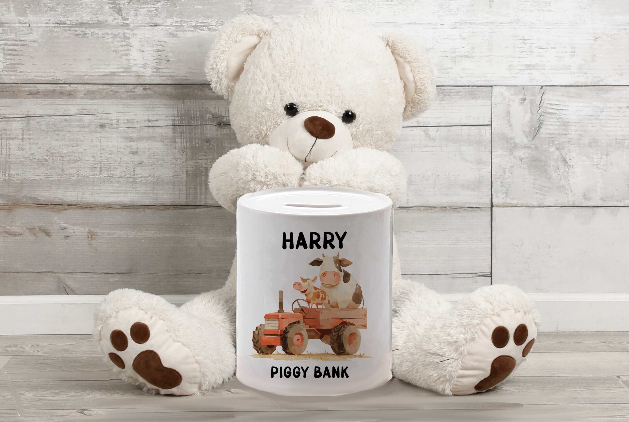 Personalised Ceramic Money Box | Tractor & Safari