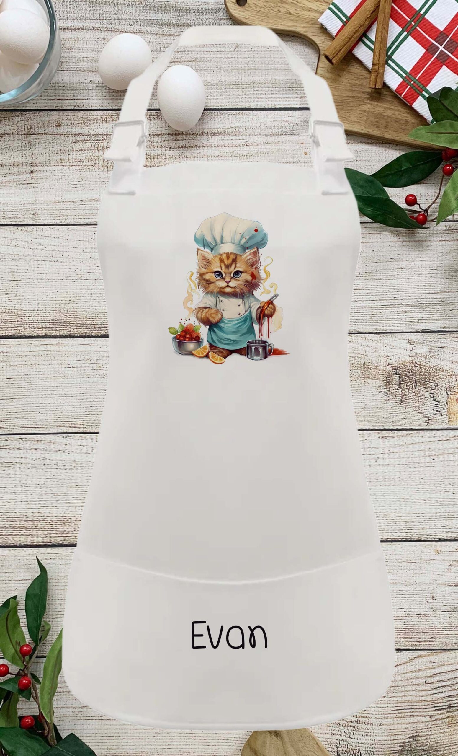 Personalised Childs Cat Apron – Kids Cooking, Baking & Painting Apron (Toddler & Junior Sizes) - Image 6