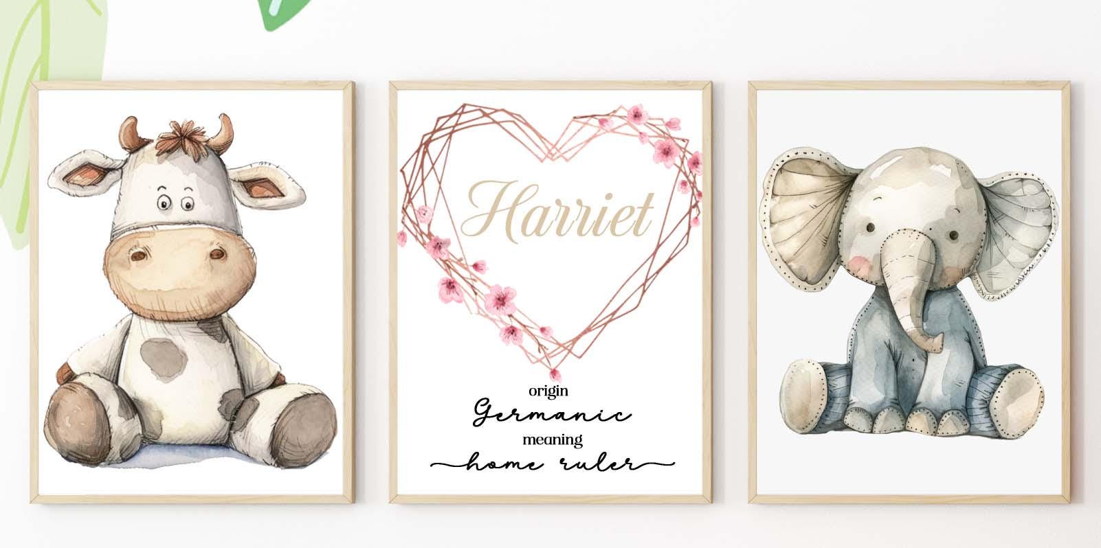 Personalised Name Deluxe Baby Animals Wall Art Print – Nursery Wall Decor for Baby or Child’s Bedroom