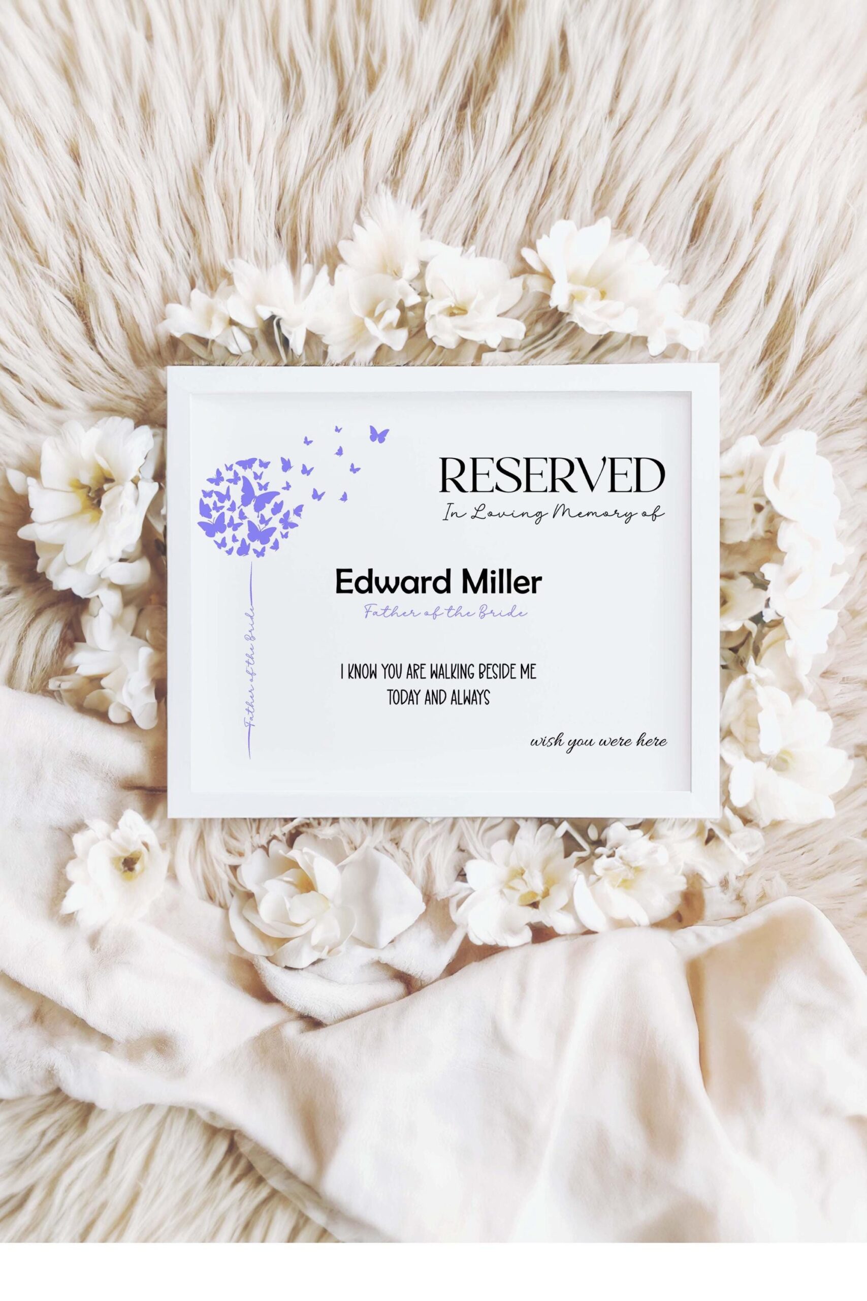 Personalised Wedding Memorial Print – Reserved Seating Sign A4 Keepsake