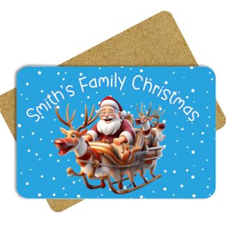 Personalised Christmas Blue with Santa Placemats | cork backed placemat | Christmas table setting | place mat |Christmas gift family
