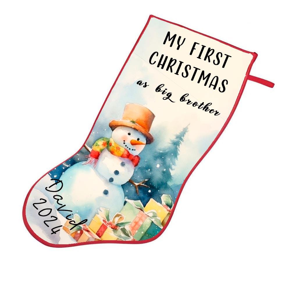 Personalised Children’s Christmas Stocking – First Christmas 1st Xmas, Custom Name, Brother or Sister, Dated Keepsake