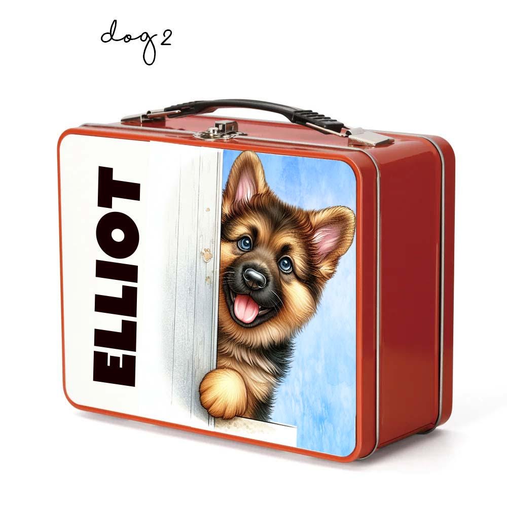 Personalised Kids Metal Lunch Box – Red Fairy Cat Dog Design with Name Initial – Custom School Lunch Tin for Boys & Girls - Image 6