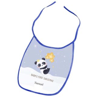 Personalised Baby Bib First Christmas Baby Bib Gift for Newborn Baby Bib Xmas Design, any text, in blue or pick trim