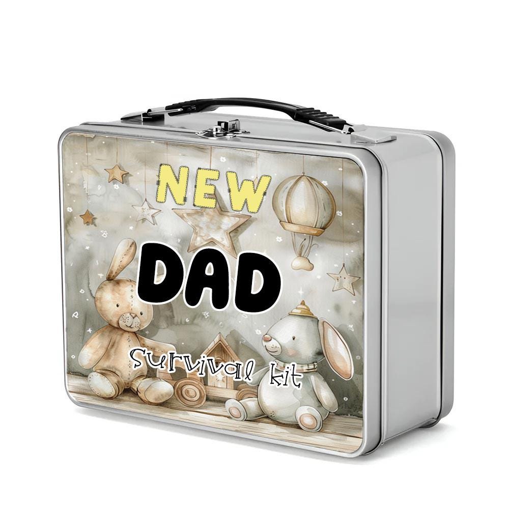 Personalised New Dad Survival Kit Tin – First Father’s Day Gift Box – Custom Metal Keepsake