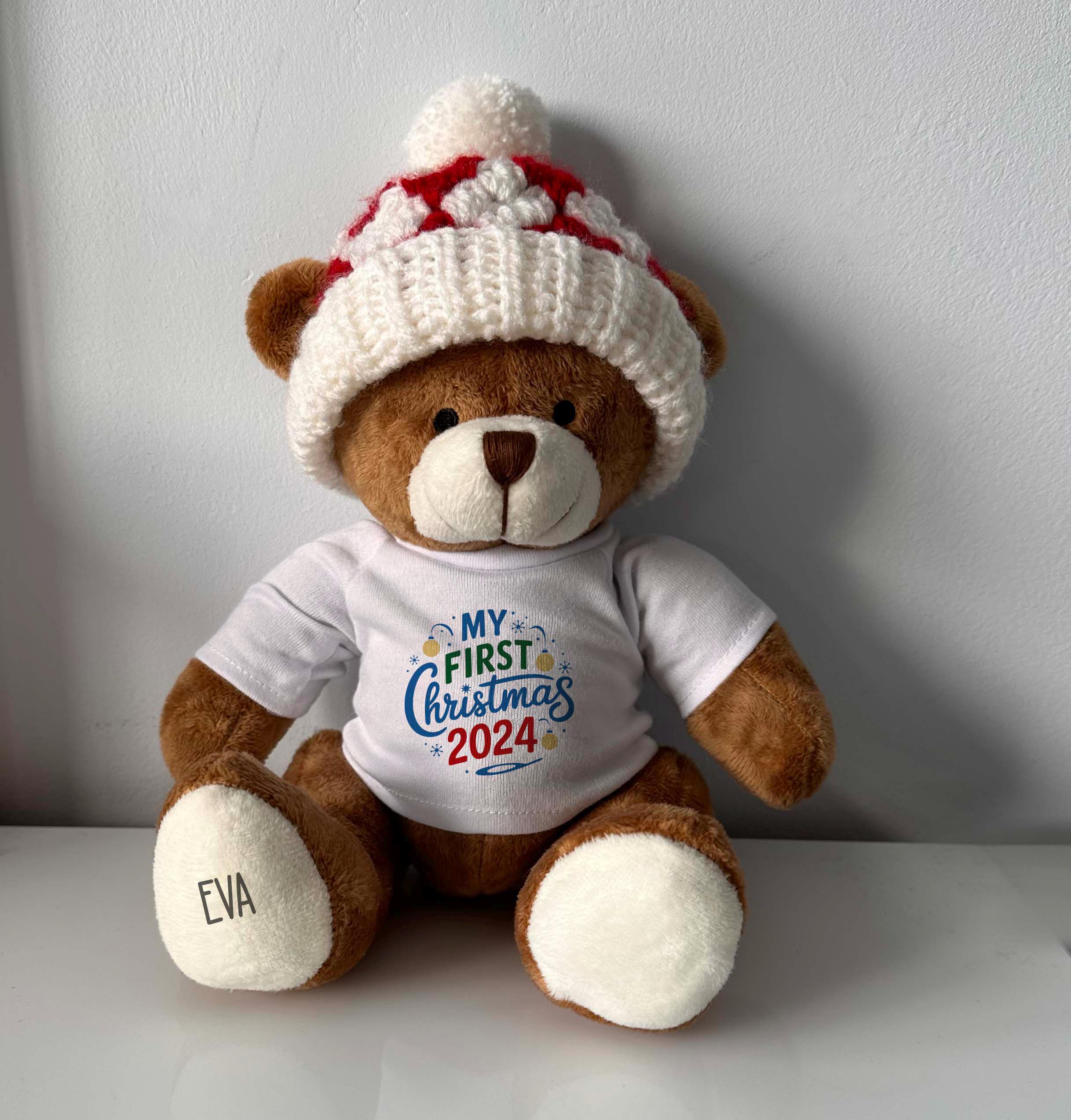 Personalised Children’s Christmas Bear with Crocheted Hat 2026 - Image 8