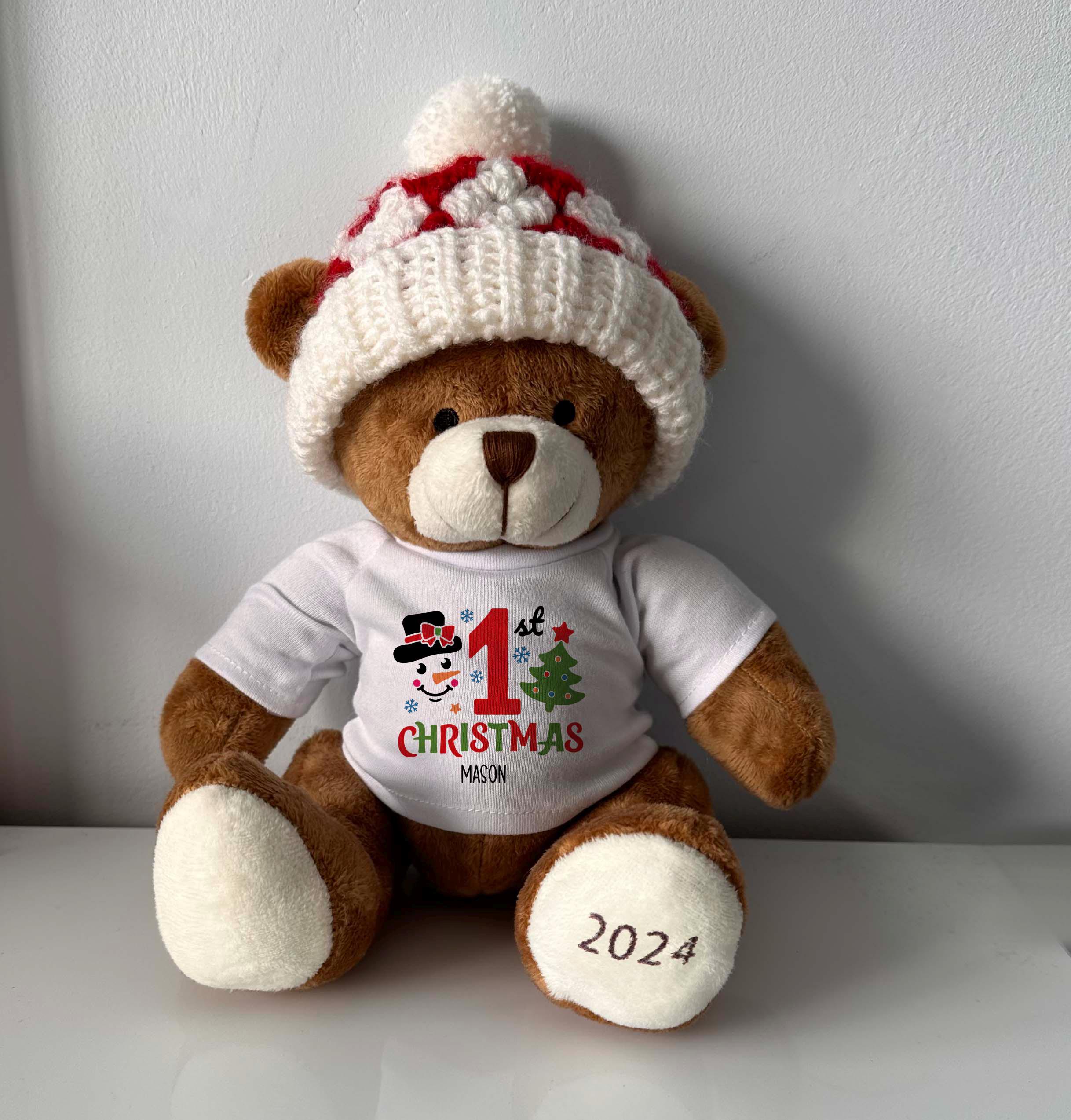 Personalised Children’s Christmas Bear with Crocheted Hat 2026 - Image 2