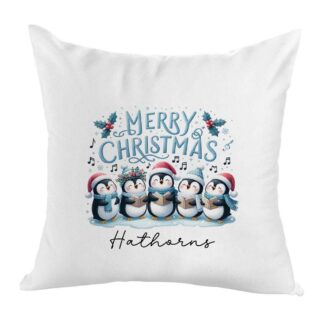 Personalised Christmas Penguins Cushion  Covers 40cm Square Xmas Home Decors
