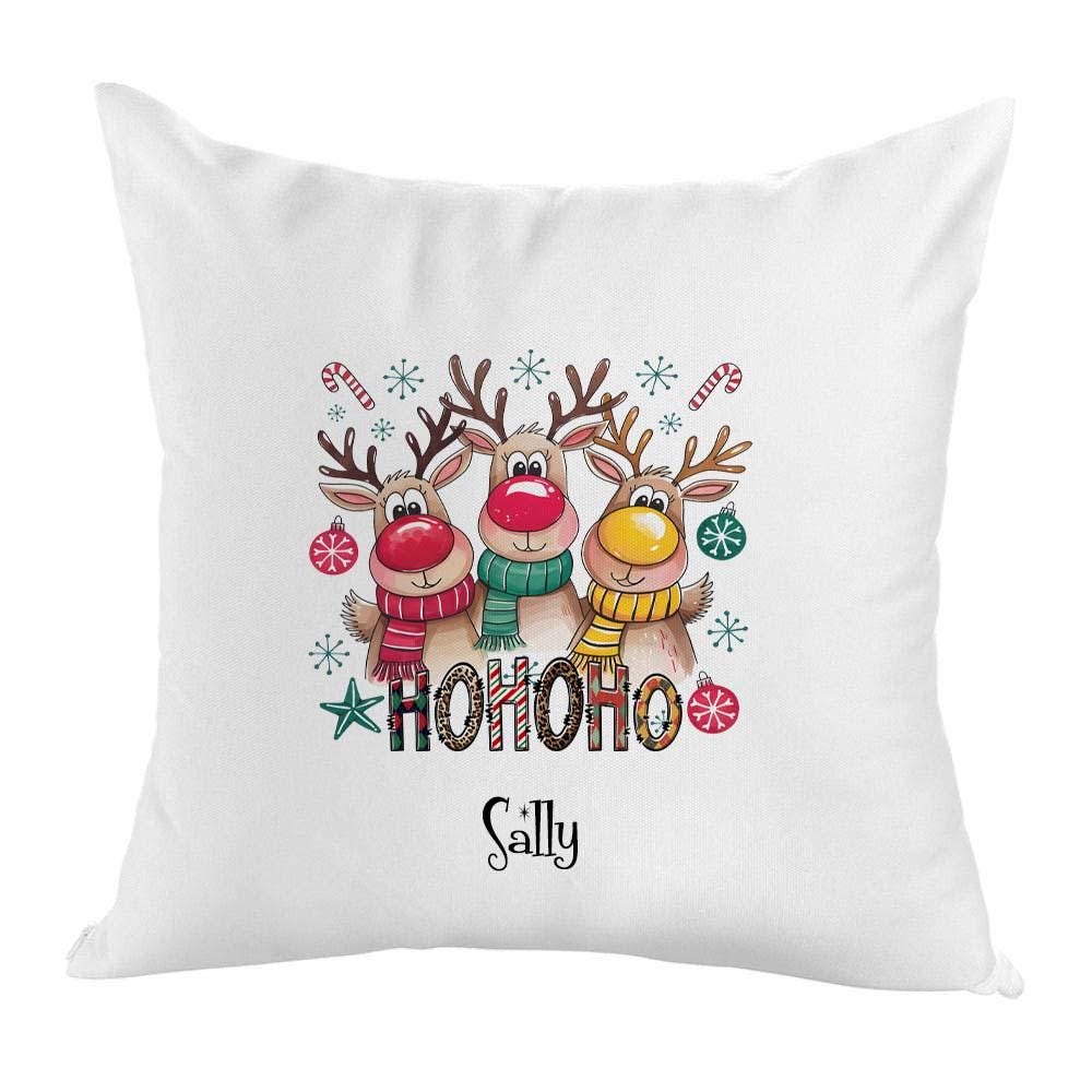Personalised Christmas Cushion Cover 40cm – Ho Ho Ho & Joy Design, Custom Xmas Pillow Case, Festive Home Decor