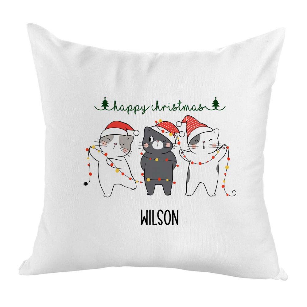 Personalised Christmas Cushion Cover 40cm – Custom Xmas Pillow Case, Cat Designs, Festive Home Decor Gift