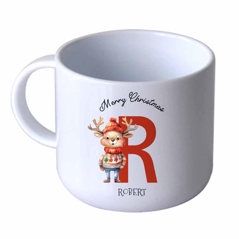 Personalised Kids Christmas Dinnerware Set Initial Reindeer, Santa or Duck – Unbreakable Plate, Bowl, Cup, Mug & Cutlery - Image 7