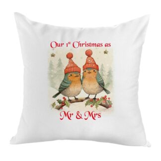 Personalised Christmas ROBINS,  Cushion  Covers 40cm Square vintage, new home, first christmas as Mr and Mrs