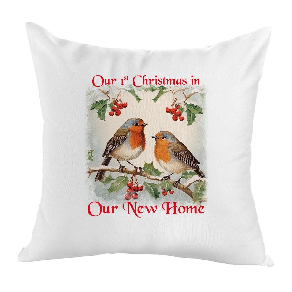 Personalised Christmas Robin Cushion Cover 40cm – Vintage Style, First Christmas as Mr & Mrs, New Home Gift - Image 3