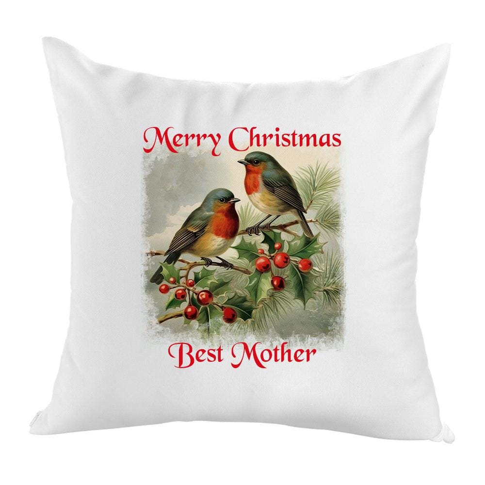 Personalised Christmas Robin Cushion Cover 40cm – Vintage Style, First Christmas as Mr & Mrs, New Home Gift - Image 4