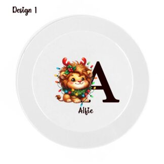 PERSONALIsED Children's l CHRISTMAS unbreakable Plate, bowl, cup, mug, cutlery, coaster, placemat, Initial, named boy or girl lion christmas
